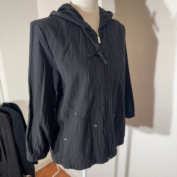 Women's Sportelle Black Lightweight Hooded Zipper Jacket Size Medium - Picture 8 of 9